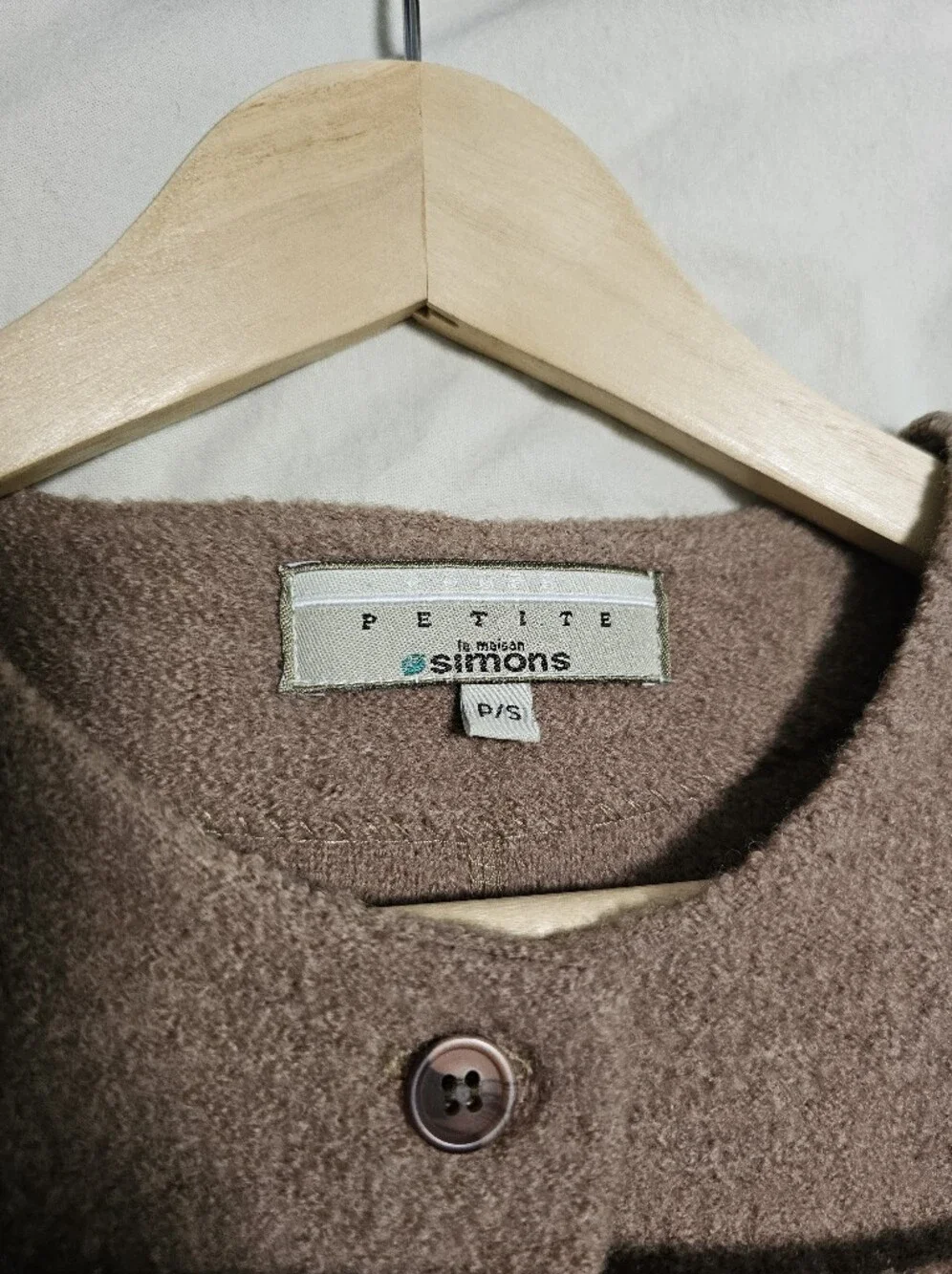 Vintage Simons Brown 100% Boiled Wool Jacket Blazer Size S Made In Hong Kong - Picture 11 of 11